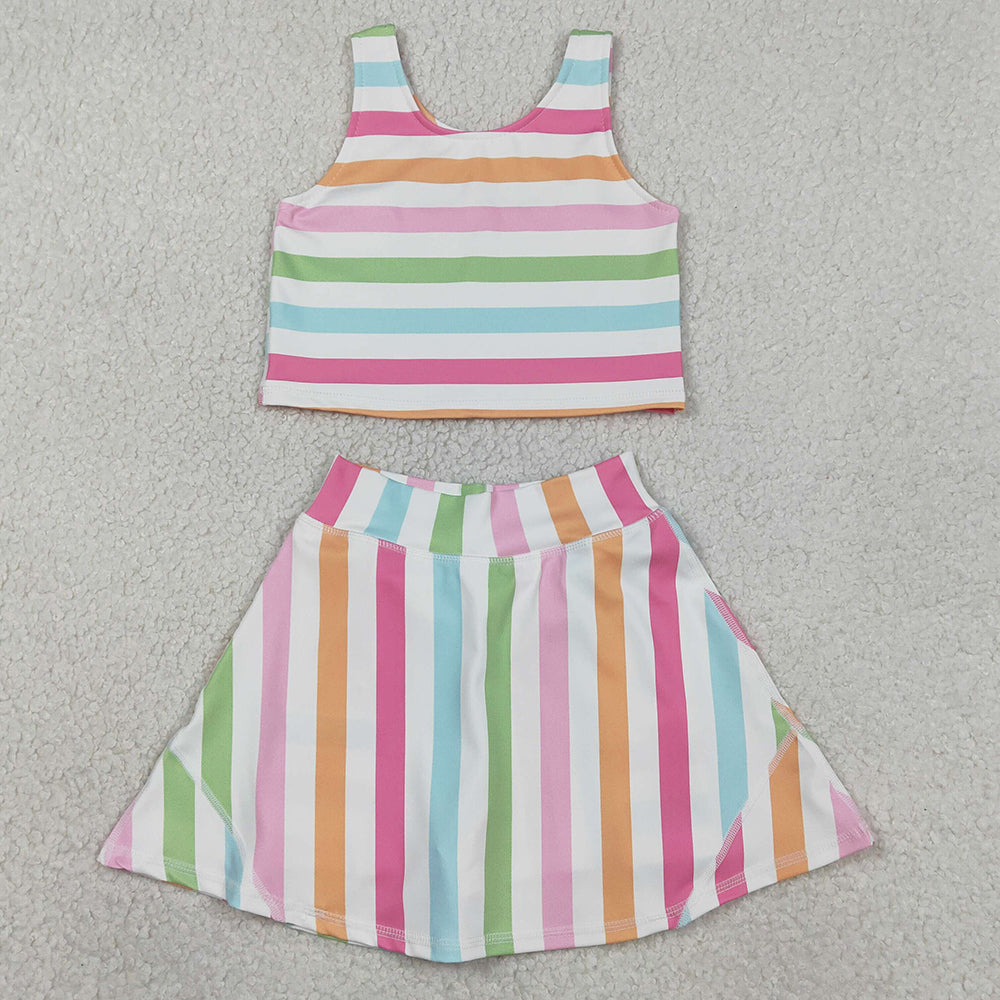 Baby Girls Clothes Sleeveless Colorful Stripes Top Skort Yoga Active Sets GSD2348