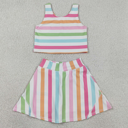 Baby Girls Clothes Sleeveless Colorful Stripes Top Skort Yoga Active Sets GSD2348