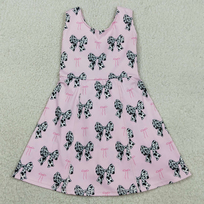 Baby Girls Dress Western Cow Print Bow Sleeveless Skort Knee Length Dresses GSD1853