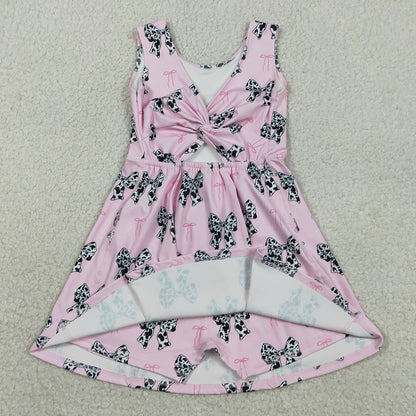 Baby Girls Dress Western Cow Print Bow Sleeveless Skort Knee Length Dresses GSD1853