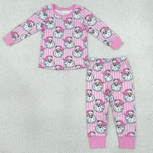 Baby Girls Pajamas Pink Stripe Santa Top Pant Christmas Pajamas Sets GLP3440