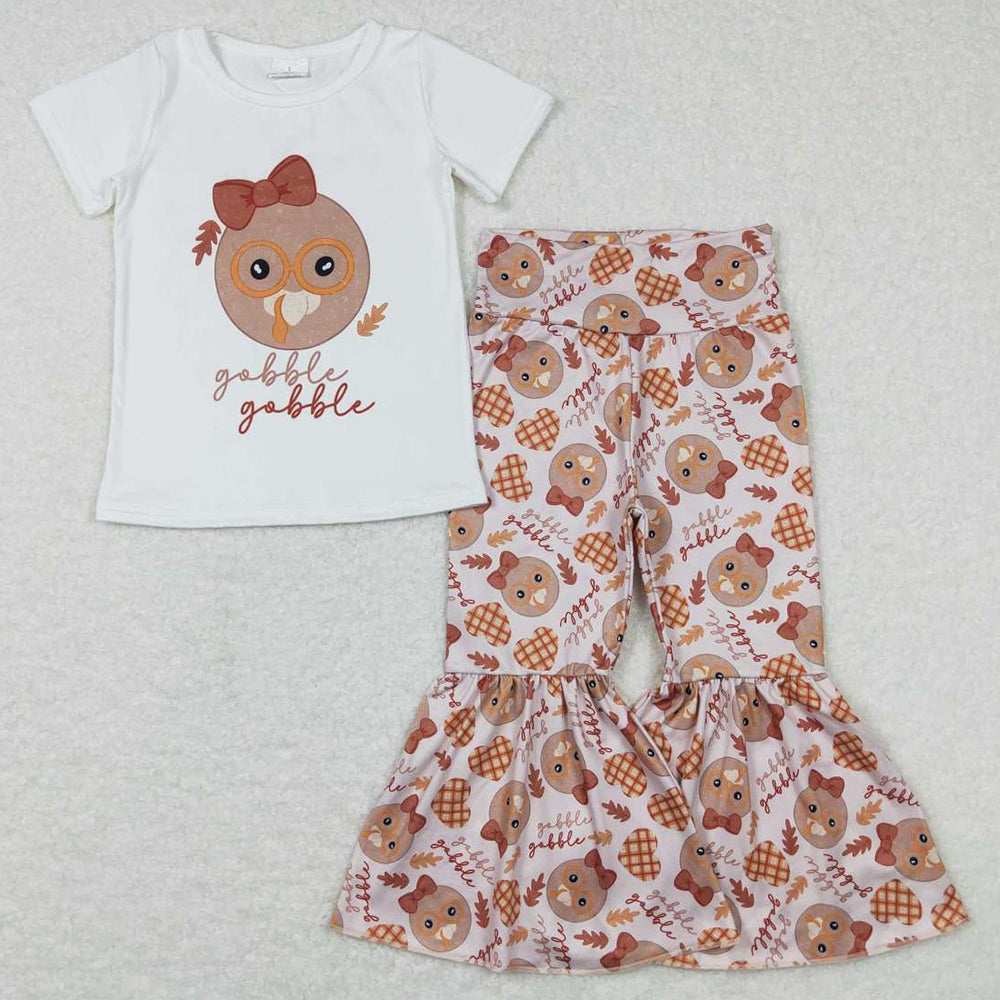 Baby Girls Clothes Thanksgiving Gobble Turkey Tee Shirt Bell Pants Sets GSPO0905