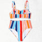 Adult Women Swimsuits Colorful Stripes Top Bottom Swimsuits Sets S0338