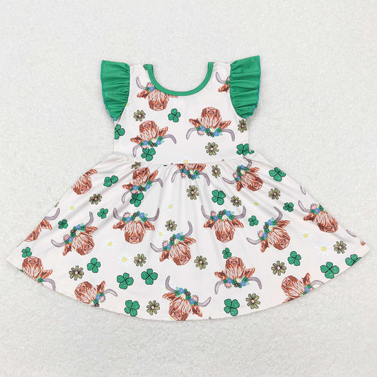 Hot Sale Kids Girls Dress  St. Patrick's Day Cow Print Knee Length Dresses GSD0647