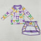 Baby Girls Clothes Mardi Gras Bows Zipper Pullover Skirt Shorts Clothes Sets GLD1333 11.6