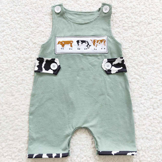 Infant Baby Romper Western Cow Embroidery Summer Sibling Clothes SR0374