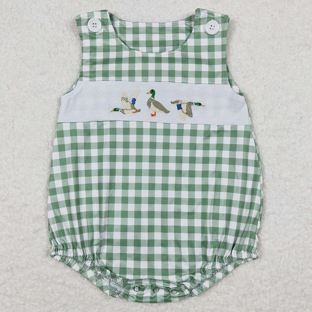 Baby Infant Boys Romper Green Checkered Duck Sleeveless Rompers SR1066