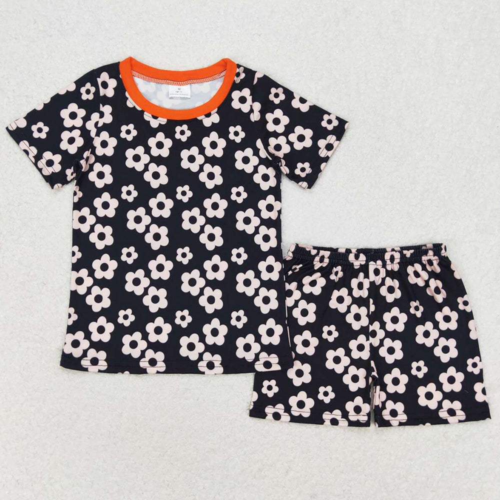 Baby Girls Clothes Black Flowers Short Sleeve Shirt Top Shorts Pajamas Sleepwear Sets GSSO1359