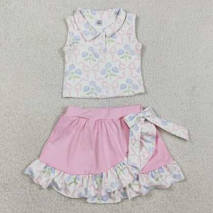 Baby Girls Clothes Bows Flowers Button Vest Top Ruffle Skirt Shorts Yoga Active Clothes Sets GSD3478