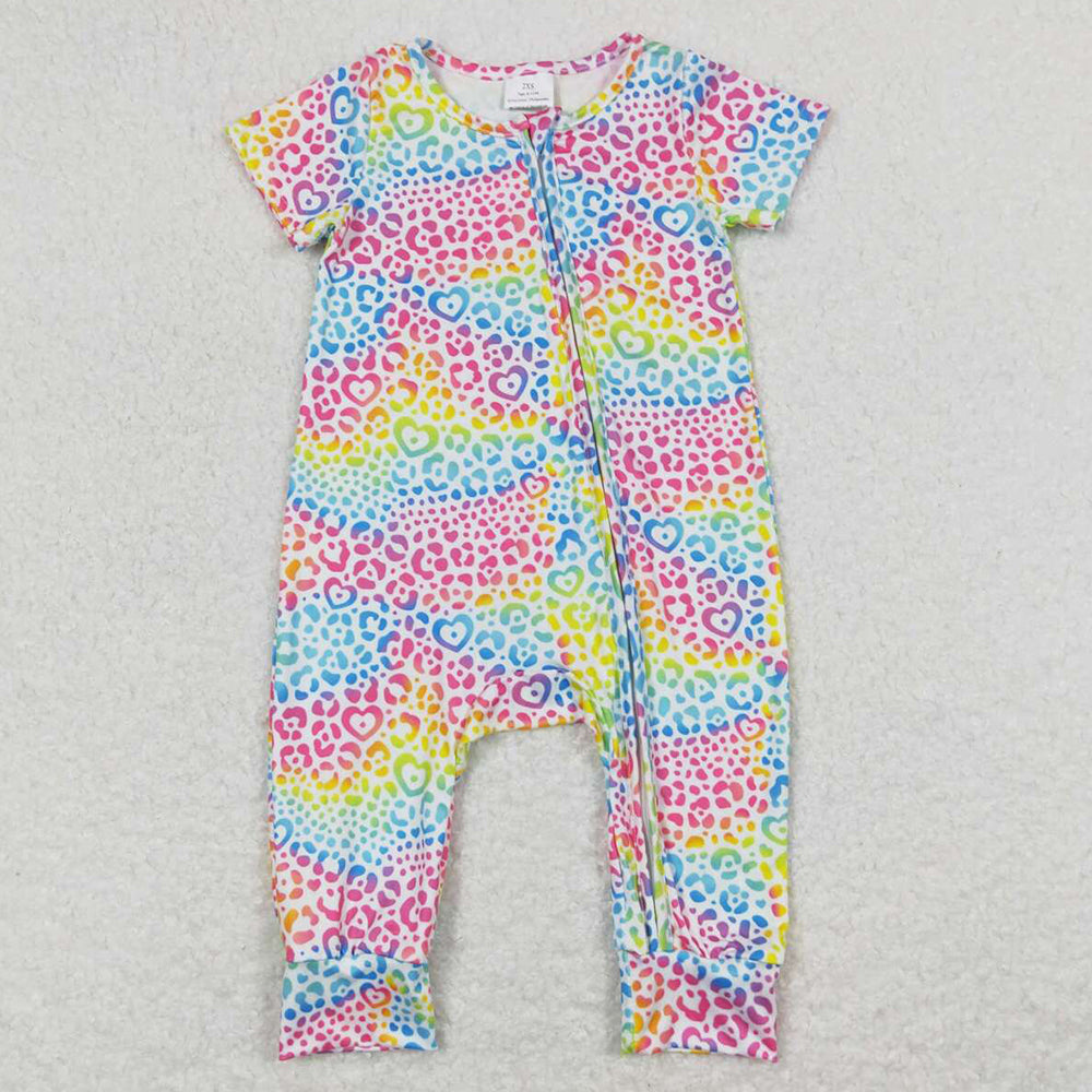 Baby Infant Girls Romper Colorful Leopard Zip Short Sleeve Rompers SR0977