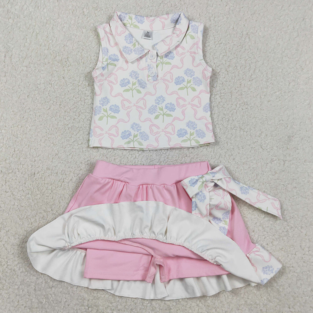 Baby Girls Clothes Bows Flowers Button Vest Top Ruffle Skirt Shorts Yoga Active Clothes Sets GSD3478