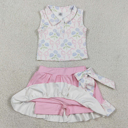 Baby Girls Clothes Bows Flowers Button Vest Top Ruffle Skirt Shorts Yoga Active Clothes Sets GSD3478