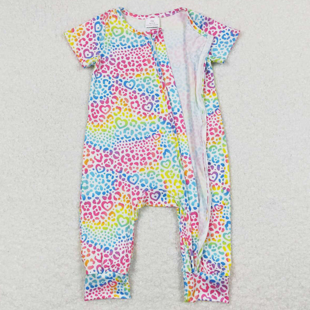 Baby Infant Girls Romper Colorful Leopard Zip Short Sleeve Rompers SR0977