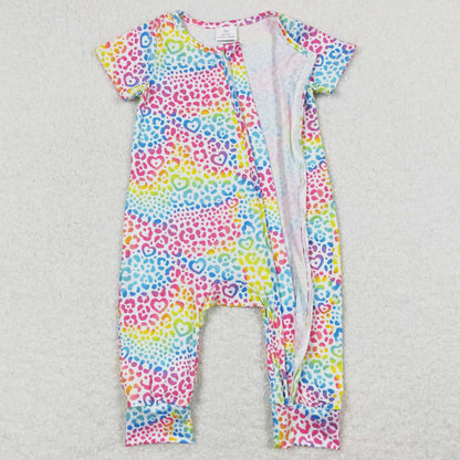 Baby Infant Girls Romper Colorful Leopard Zip Short Sleeve Rompers SR0977