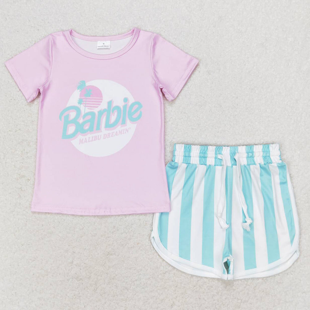 Baby Girls Clothes Pink Short Sleeve Shirt Top Stripes Shorts Sets GSSO1168