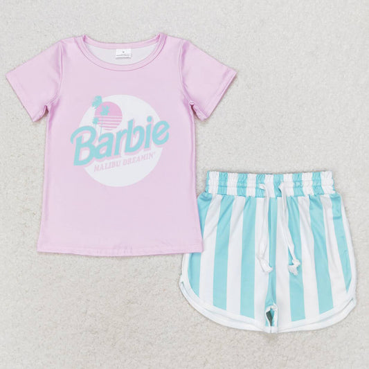 Baby Girls Clothes Pink Short Sleeve Shirt Top Stripes Shorts Sets GSSO1168