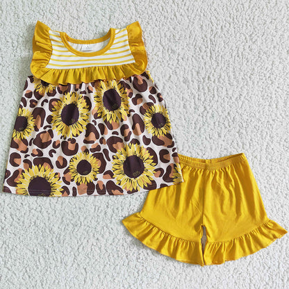 Summer Baby Girls Clothes Set Sunflower Print Cute Girls Clothing Outfits GSSO0069