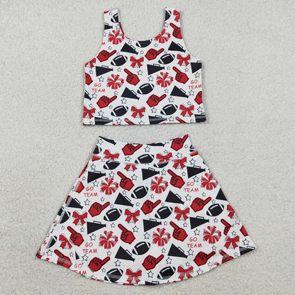 Baby Girls Clothes Team Red Football Bows Vest Top Short Skirts Yoga Sets GSD2693