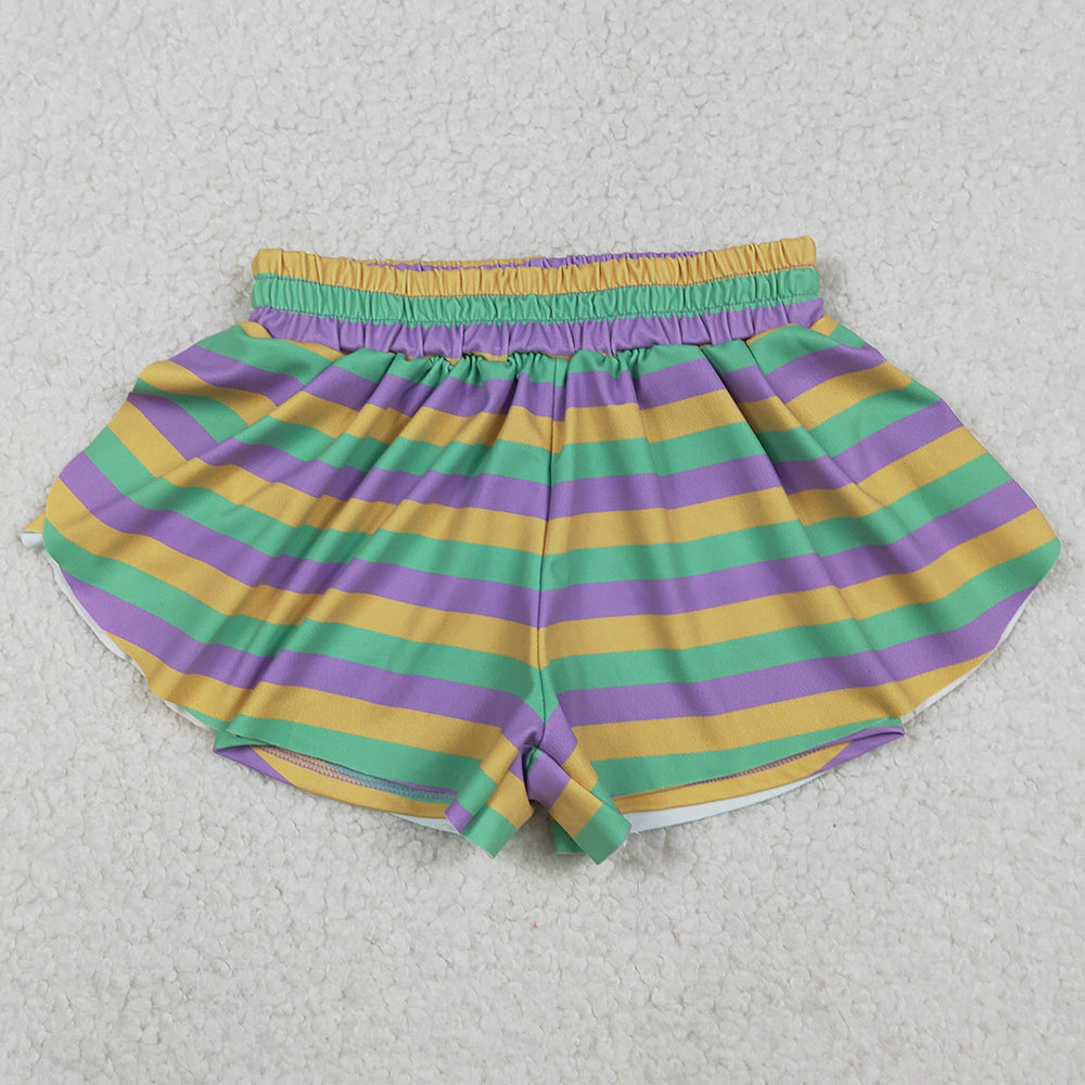 Baby Girls Shorts Mardi Gras Stripes Yoga Active Ruffle Shorts Bottoms SS0685 11.15
