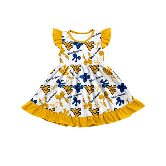 Preorder (moq 5) flutter sleeves W V bows girls team dress 8.26
