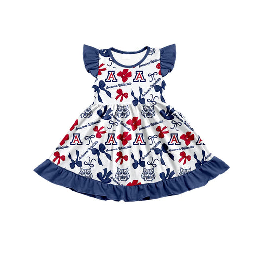 Preorder (moq 5) flutter sleeves A blue bows girls team dress 8.22