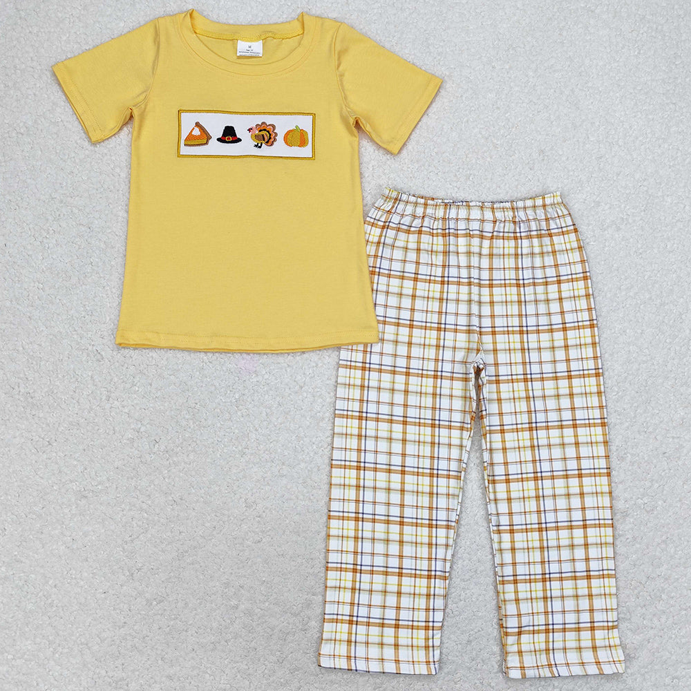 Baby Boys Clothes Thanksgiving Turkey Shirt Checkered Pants Clothes Sets BSPO0433