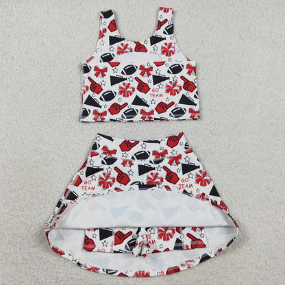 Baby Girls Clothes Team Red Football Bows Vest Top Short Skirts Yoga Sets GSD2693