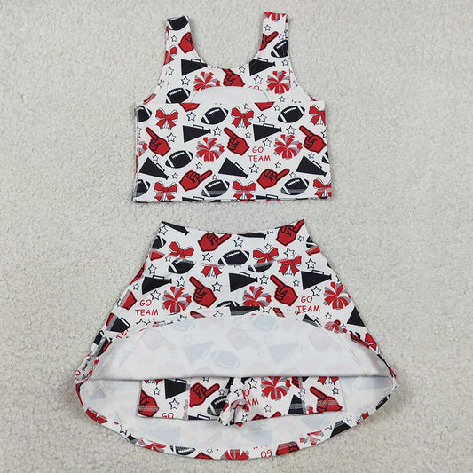 Baby Girls Clothes Team Red Football Bows Vest Top Short Skirts Yoga Sets GSD2693