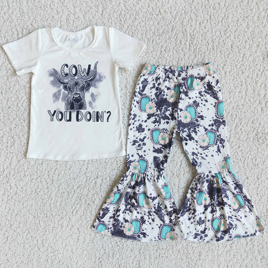 Wholesale Baby Girls Clothes Cow Boutique Girls Clothing Bell Pant Set E9-30