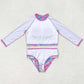 Baby Girls Swimsuits Pink Flowers Long Sleeve Top Bummie Two Pieces Swimsuits S0259