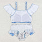 Baby Girls Swimsuits Blue Checkered Top Floral Bummie Two Pieces Swimsuits S0254