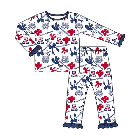 Preorder MOQ 5 Long sleeves A red blue bow kids girls team pajamas 8.25