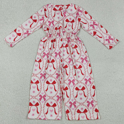 Baby Girls Jumpsuits Heart Bows Checked Pants Valentines Jumpsuits LR2713 12.9