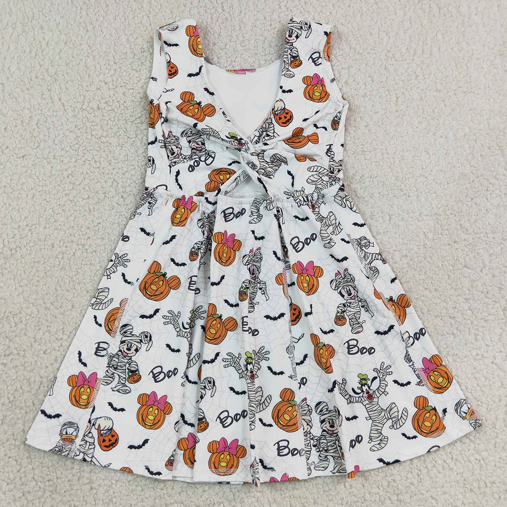 Baby Girls Dress Cartoon Mouses Pumpkins Boo Halloweens Yoga Active Short Dress GSD4291