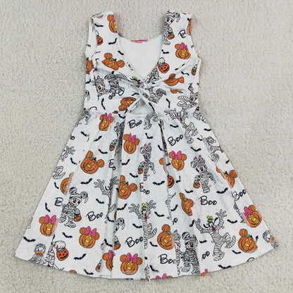 Baby Girls Dress Cartoon Mouses Pumpkins Boo Halloweens Yoga Active Short Dress GSD4291