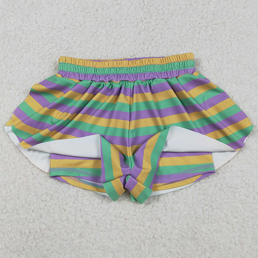 Baby Girls Shorts Mardi Gras Stripes Yoga Active Ruffle Shorts Bottoms SS0685 11.15
