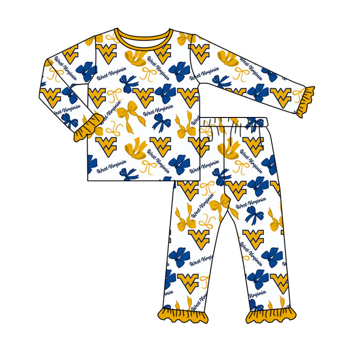 Preorder MOQ 5 Long sleeves W V bow kids girls team pajamas 8.27