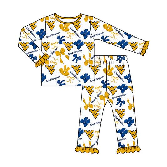 Preorder MOQ 5 Long sleeves W V bow kids girls team pajamas 8.27