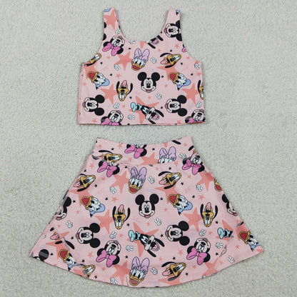 Baby Girls Clothes Sleeveless Cartoon Ducks Top Skorts Yoga Sets GSD2332