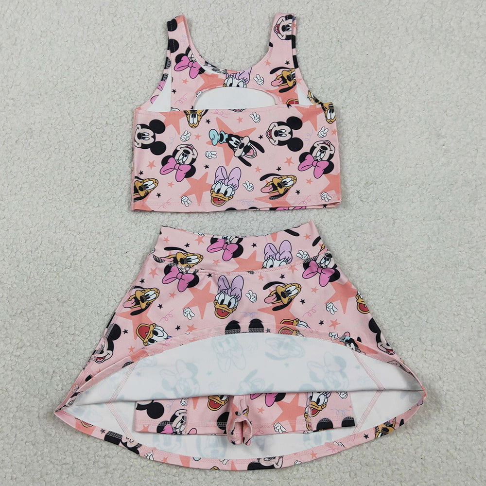Baby Girls Clothes Sleeveless Cartoon Ducks Top Skorts Yoga Sets GSD2332