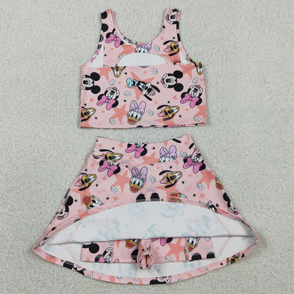 Baby Girls Clothes Sleeveless Cartoon Ducks Top Skorts Yoga Sets GSD2332