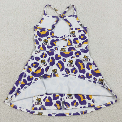 Baby Girls Dress Strap Purple Leopard LSU Tigers Team Yoga Active Shorts Knee Length Dresses GSD3639