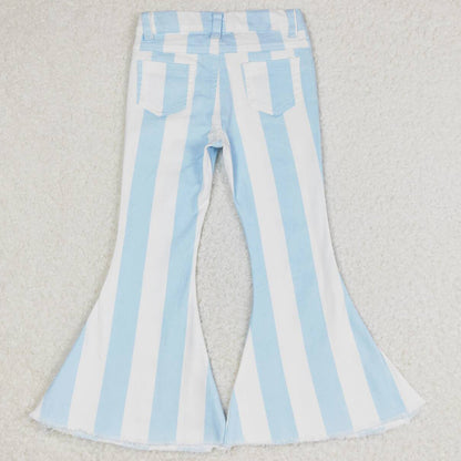 Baby Girls Jeans Blue Stripes Bell Flare Denim Pants P0469