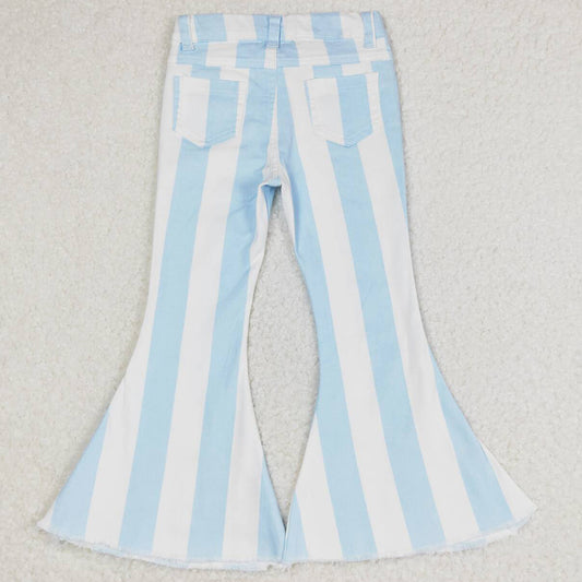 Baby Girls Jeans Blue Stripes Bell Flare Denim Pants P0469