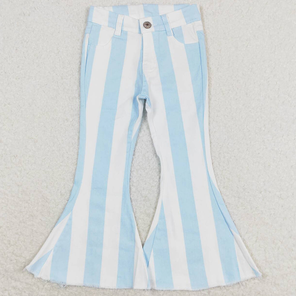 Baby Girls Jeans Blue Stripes Bell Flare Denim Pants P0469