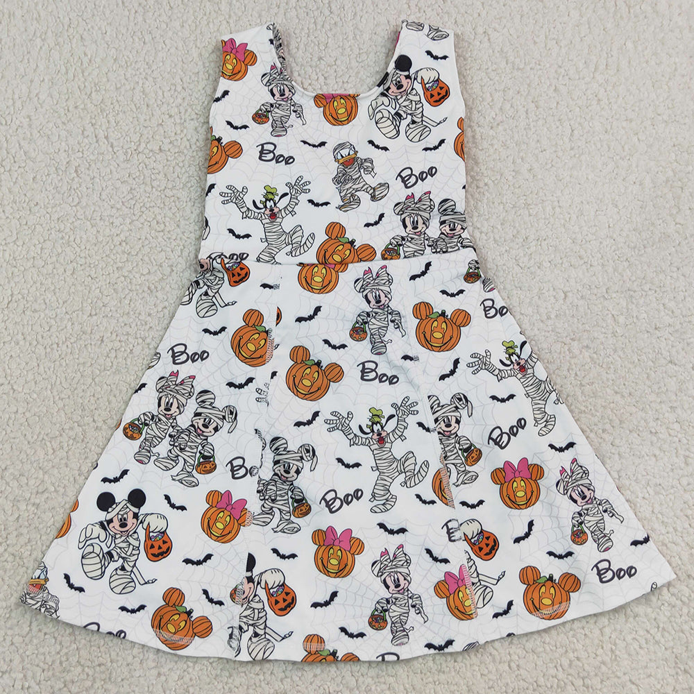 Baby Girls Dress Cartoon Mouses Pumpkins Boo Halloweens Yoga Active Short Dress GSD4291
