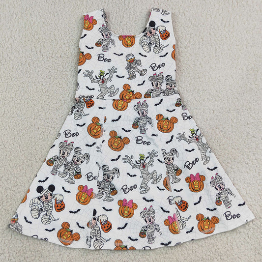 Baby Girls Dress Cartoon Mouses Pumpkins Boo Halloweens Yoga Active Short Dress GSD4291