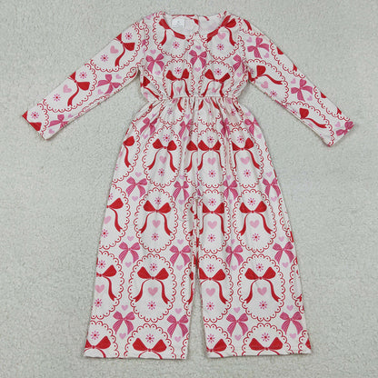 Baby Girls Jumpsuits Heart Bows Checked Pants Valentines Jumpsuits LR2713 12.9
