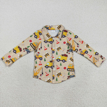 Baby Boys Clothes Christmas Hats Excavators Button Shirts Top BT1254 8.9