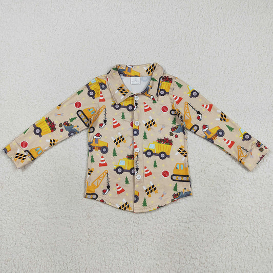 Baby Boys Clothes Christmas Hats Excavators Button Shirts Top BT1254 8.9